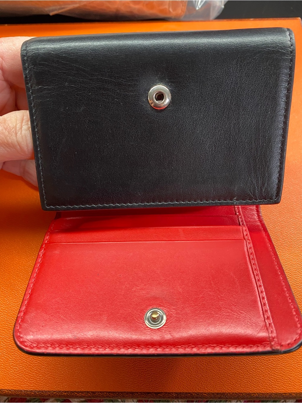 Christian Louboutin Black Leather Studded Compact Wallet with Red Zip Accent - Picture 5 of 16